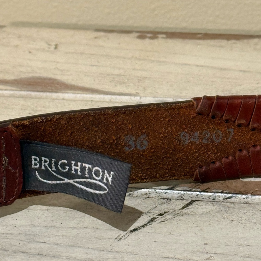 Brighton Fly Fishing Theme Woven Brown Leather Silver Belt 94207 Men's Size 36 - Picture 10 of 13